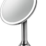 simplehuman Sensor Lighted Makeup Vanity Mirror 8" Round, 5X Magnification, Stainless Steel, Rechargeable and Cordless