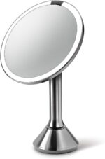simplehuman Sensor Lighted Makeup Vanity Mirror 8" Round, 5X Magnification, Stainless Steel, Rechargeable and Cordless